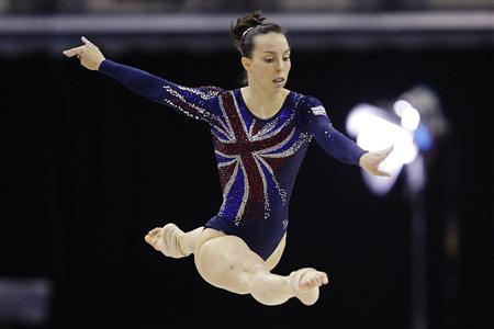 Tweddle of Britain performs her routine during the women's floor final at Gymnastics World Championships at the O2 Arena in London